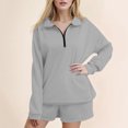 thumbnail image 2 of Women's Casual 2 Piece Shorts Suit Oversized Half Zip Sweatshirt and Shorts Set Comfortable Wear Outfit for Women, 2 of 2