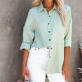 thumbnail image 6 of Women's Button down T-Shirts Lapel Collar Long Sleeve Tops Solid Casual Loose Fit Comfy Blouse Tee with Pockets Mint Green, 6 of 7