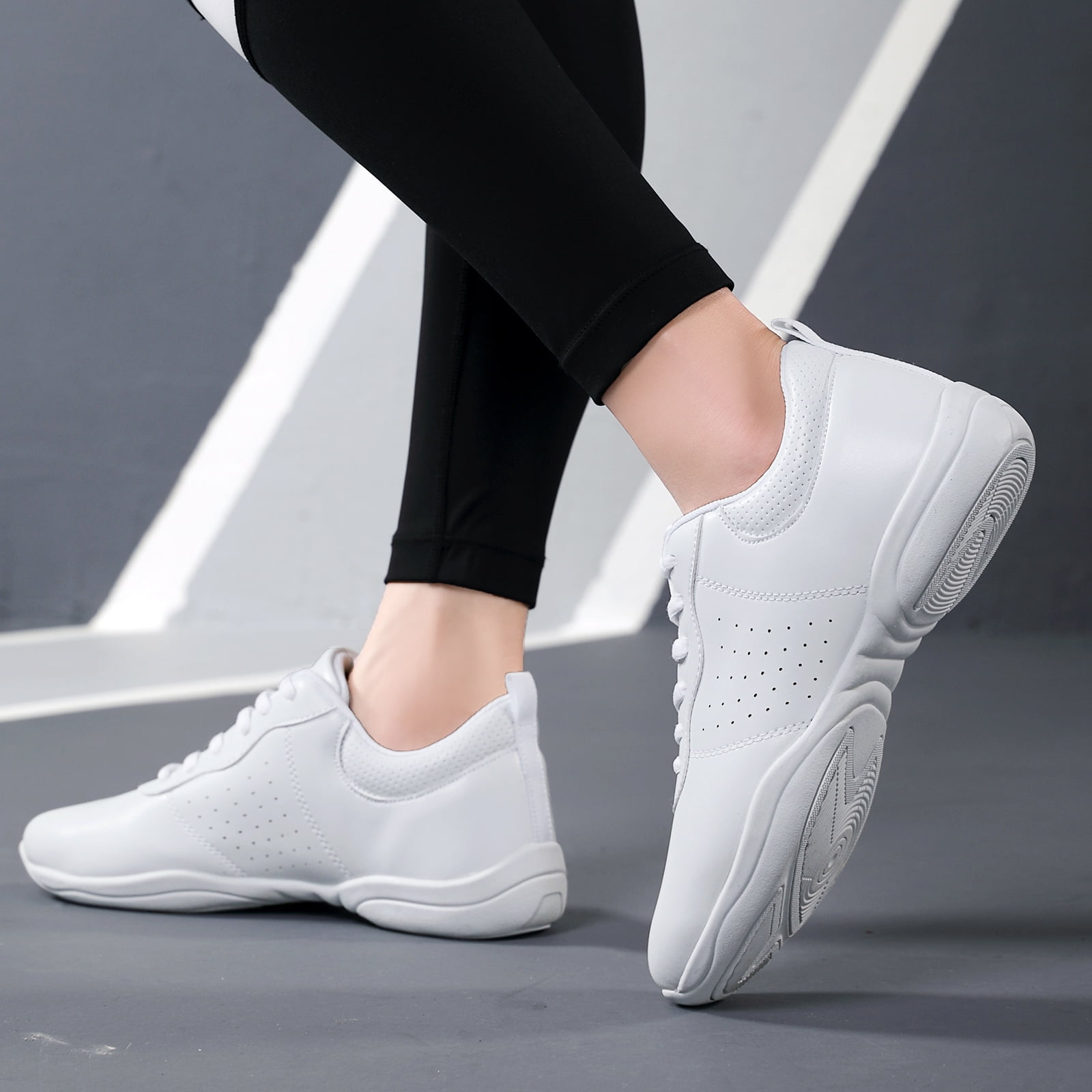 GlideMoves White Cheer Shoes Girls Jump Tumbling Women Exercise Aerobic Fitness Dance Training Youth School Student Team Athletic Competition 2125 Little Kid Size 13.5