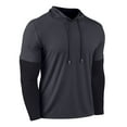thumbnail image 2 of Kakii Men's Solid Color Long Sleeved Hooded Fake Two-piece Sports T-shirt Fitness Base Top, 2 of 5