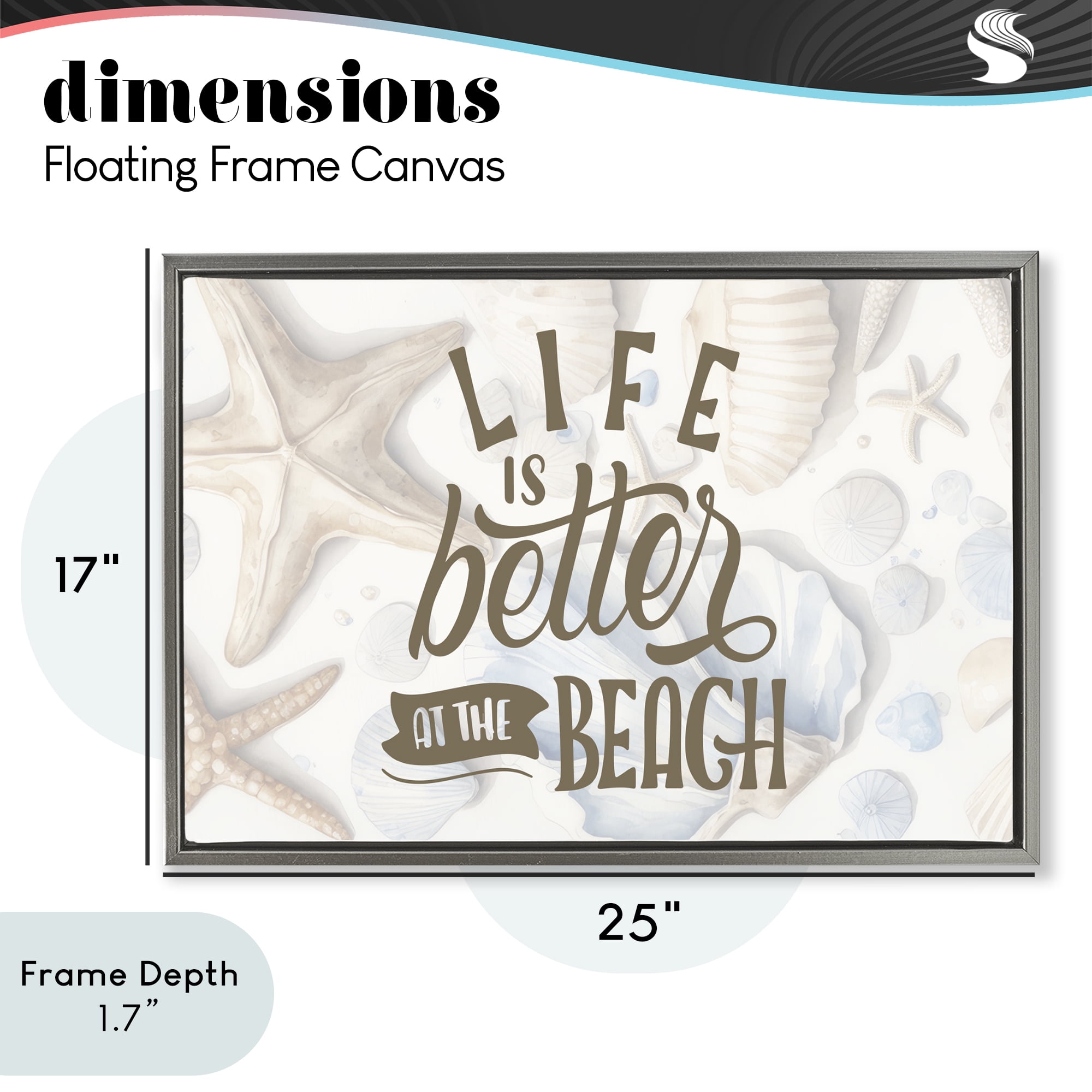 Stupell Industries Better At Beach Seashells Gray Framed Floater Canvas Wall Art, design by Kim Allen