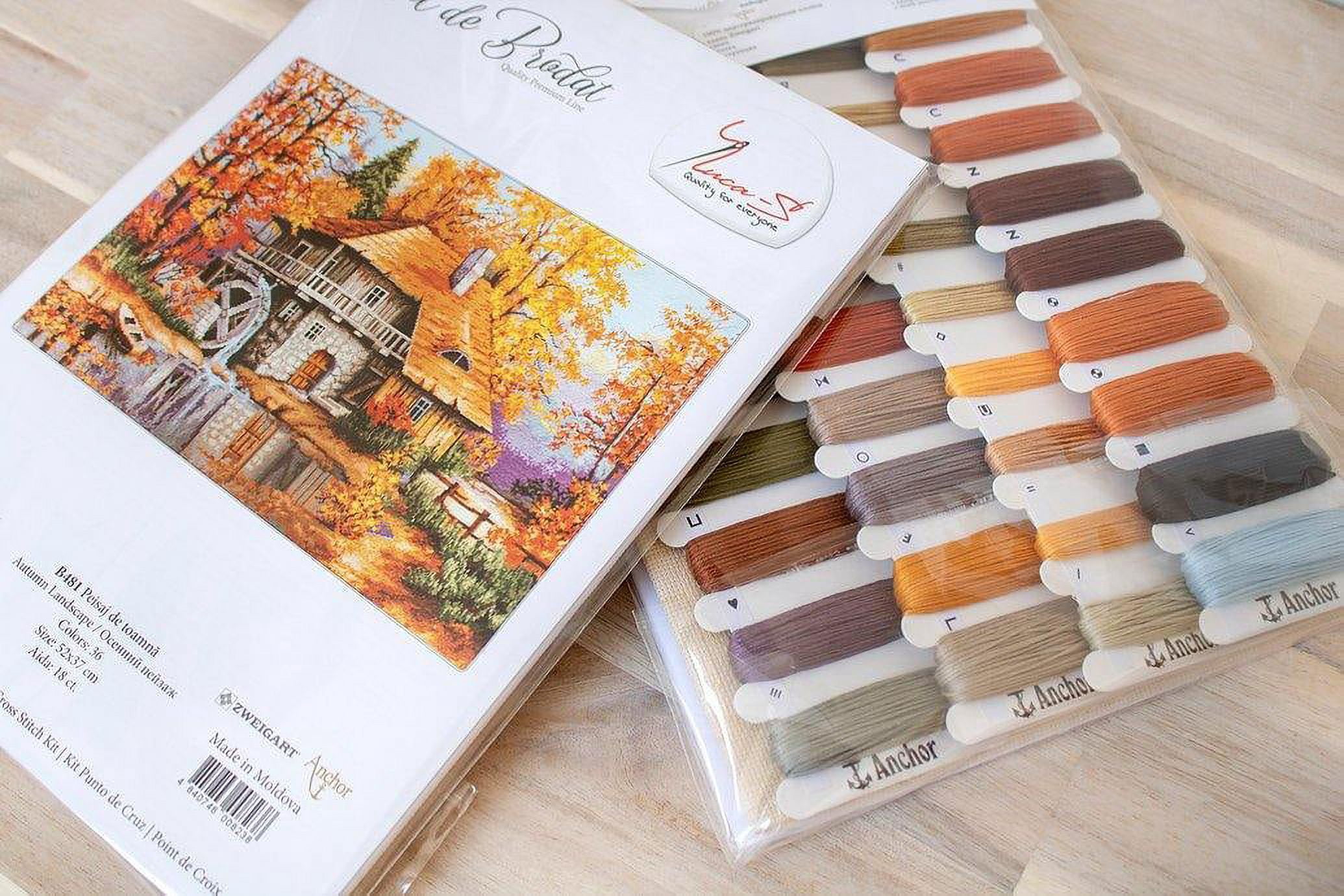 Counted Cross-Stitch Kit Autumn Landscape B481 Needlework Nature House Orange Autumn By Luca-S Canvas Cotton