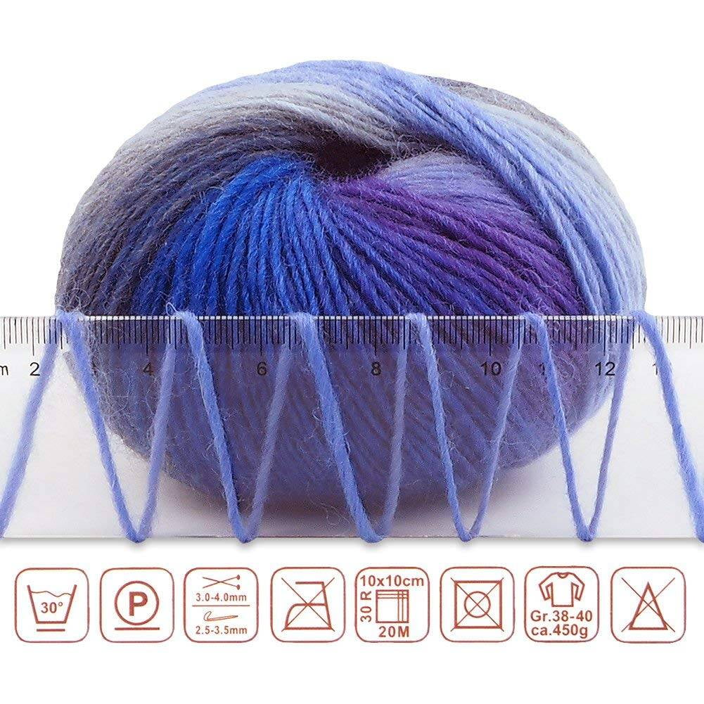 NICEEC 2 Skeins Soft Rainbow Yarn 100% Wool Gradient Multi Color Yarn for Crocheting  Knit Total Length 180m×2(196yds×2,50g×2)-3# 