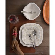 222 Fifth Batik Toile Taupe Porcelain 12-Piece Dinnerware Set, with Plates and Bowl, Service for 4