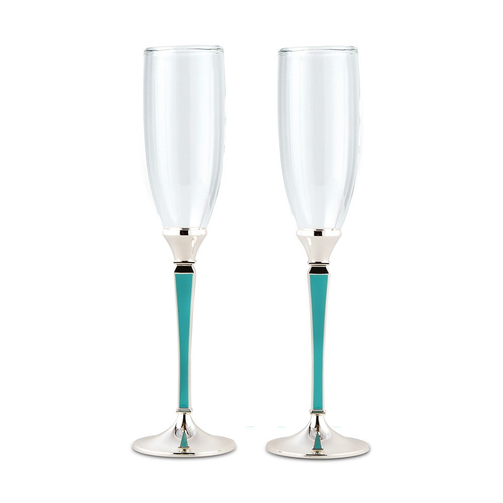 Weddingstar Blue Plated Stem With Glass Wedding Champagne Flutes