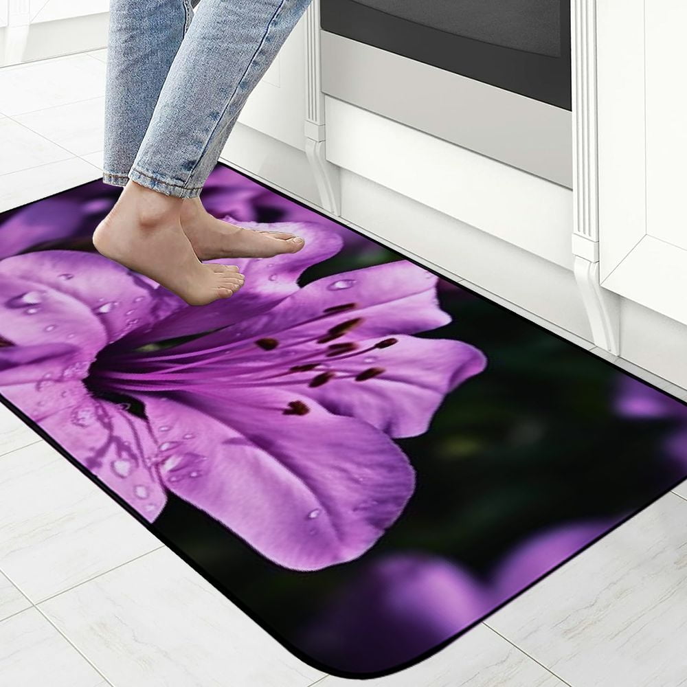 Qinduosi Decorative Door Mat, Door Mat with Non-Slip Rubber Backing, Easy Cleaning, Traps Dirt, for Entry, Patio, Garage - Rhododendron Flower Nature Blossom Violet 19.68*47.24 in