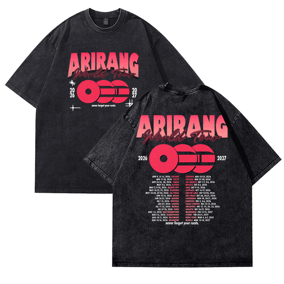 Arirang World Tour 2026 Merch Tshirt Vintage Washed Cotton Dirtyfit T-Shirt Oversized Black Graphic Tee