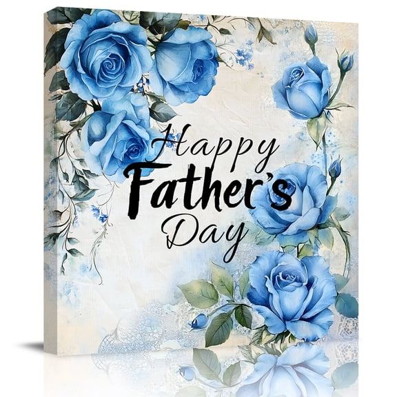 Wall Art Prints, Happy Father's Day Framed Canvas Prints for Bedroom Living Room Bathroom Office, Blue Spring Garden Floral Gallery Wrap Wall Art Poster for Gifts Home Decor 12"x12"