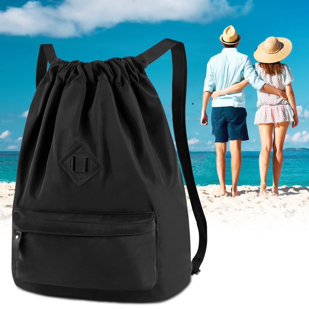 kuou String Swim PE Bag, Sport Gym Sack Drawstring Bag Waterproof Drawstring Sport Bag with Outside Zipper for Sports Beach Holidays Swimming Travel