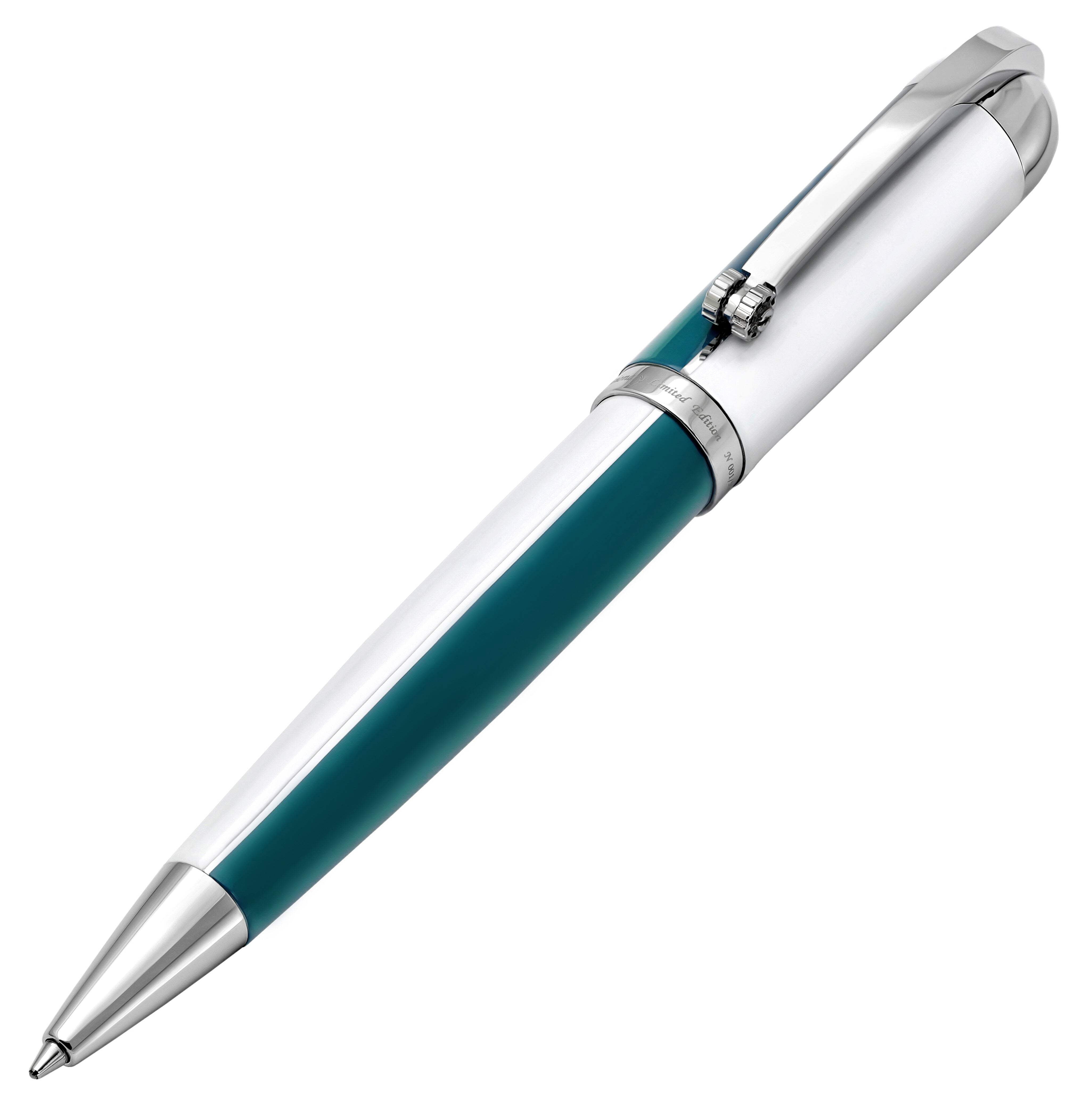 Xezo Xezo Visionary® Brass  Aluminum Enameled Ballpoint Pen - Teal Green / White