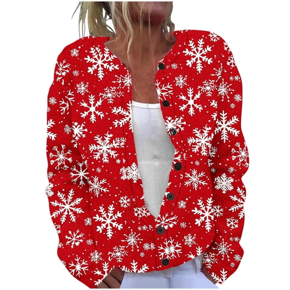 Felirenzacia Women’s Christmas Knit Cardigan Sweater, Cozy Fair Isle Winter Button Frontm, S-3XL