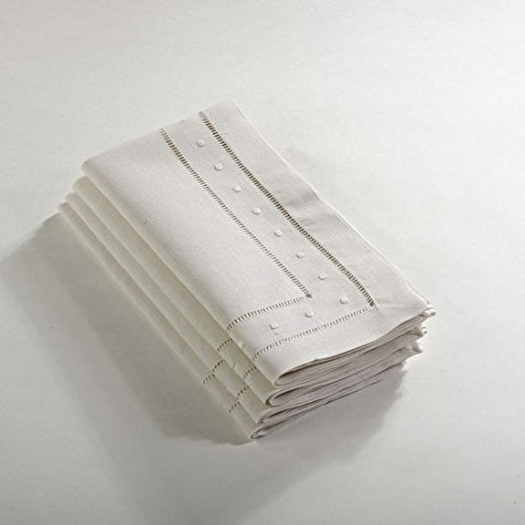 Fennco Styles Embroidered and Hemstitched Napkin, Set of 4 (20", Ecru)