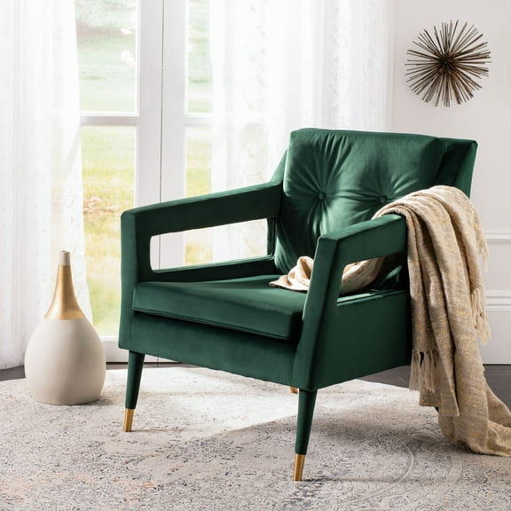 SAFAVIEH Mara Mid-Century Retro Tufted Accent Chair, Forest Green/Gold