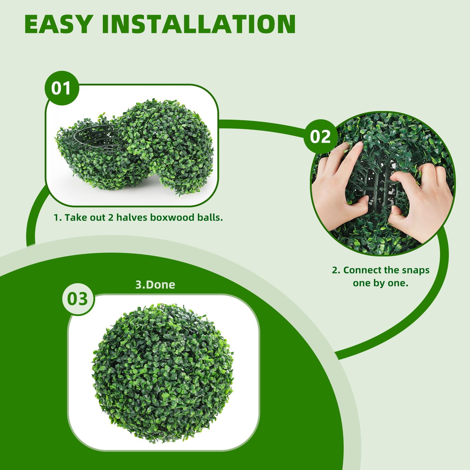 TROPOW 2 Pcs Artificial Plant Topiary Balls Outdoor, 19" Faux Boxwood Balls Fake Green Plants Decorative Spheres for Front Porch Patio Garden Backyard Home Wedding Decor