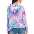 thumbnail image 3 of Sudadera con capucha de manga larga con estampado Tie Dye Color degradado Sudadera con capucha de moda para mujer Degradado azul y morado S, 3 of 5