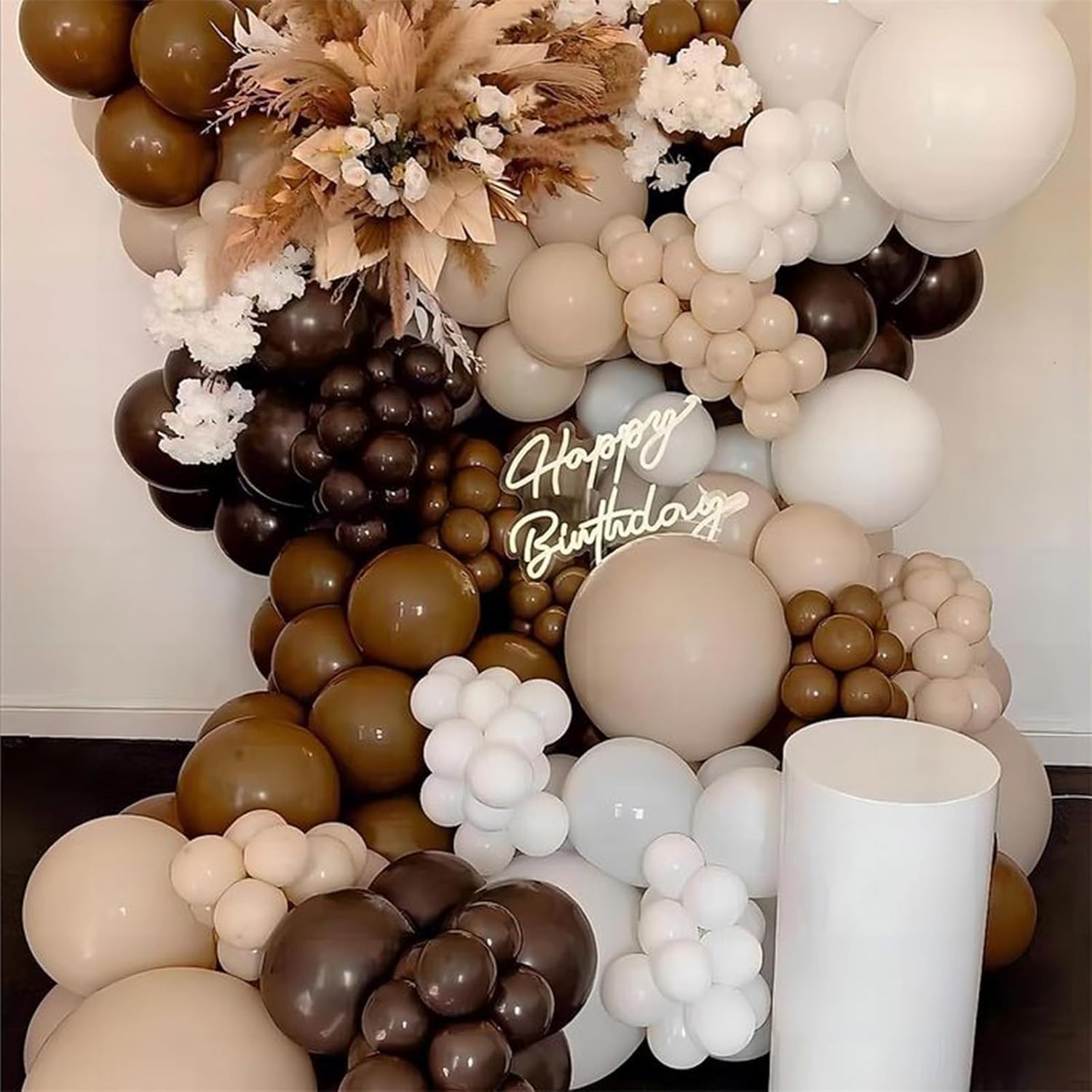 Brown Balloons, 50 PCS 12 Inch Double Stuffed Dark Brown Coffee Tan Latex Helium Party Balloons Sand White Nude  Neutral Balloon for Bear Birthday Baby Shower Wedding Thanksgiving Party Decorati