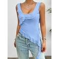 thumbnail image 6 of Women'S Y2K Going Out Crop Top Summer Sleeveless Asymmetrical Mesh Tank Top Fitted Party Tops Blue M, 6 of 7