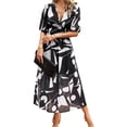thumbnail image 3 of Womens Summer Dresses 2025 Casual Puff Short Sleeve V Neck Floral Boho Maxi Dress Black XL, 3 of 9