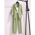 thumbnail image 5 of Blazer elegante coreano para mujer, pantalones de ocio, traje de Tweed, chaqueta, pantalones, conjunto de tres piezas, talla grande, Primavera, nuevo, 2023, 5 of 5