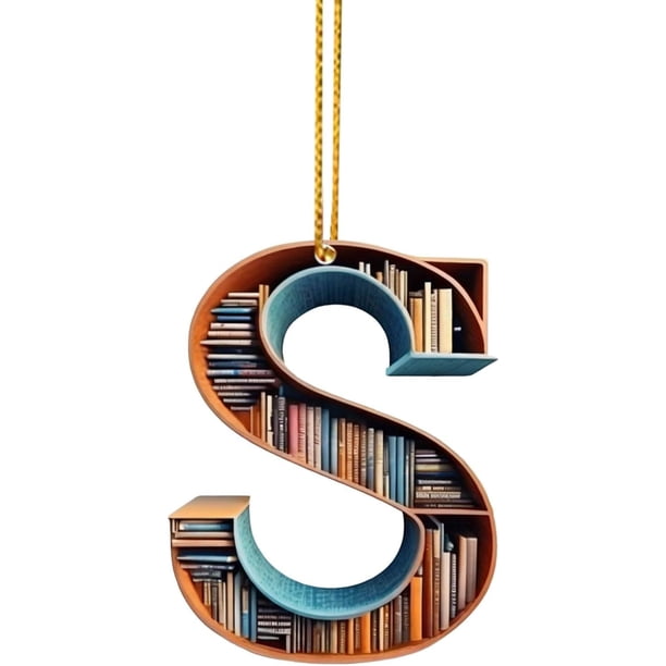Adornos de árbol de Navidad con forma de libro, colgante de estantería con forma de letra, adorno de bibliotecario para amantes de los libros, adorno de acrílico para Navidad, regalo para amantes de l