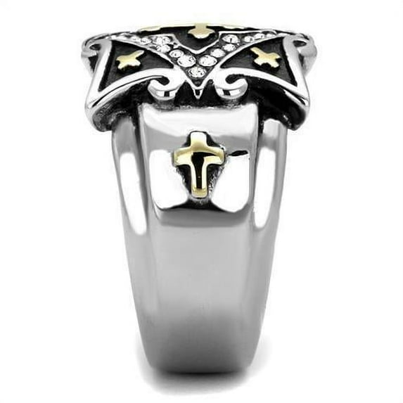 TK2517 - Two-Tone IP Gold (Ion Plating) Stainless Steel Ring with Top Grade Crystal in Clear