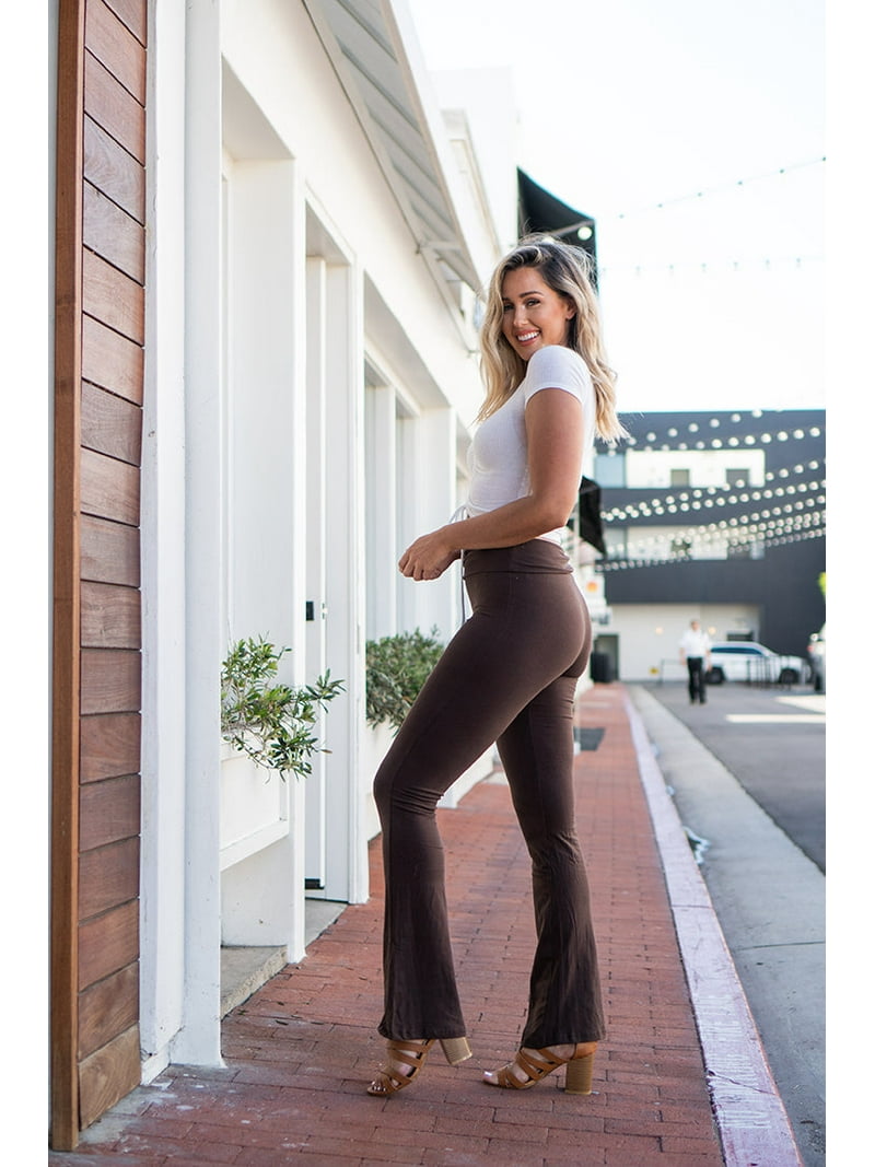 Womens Solid Foldover Lounge Flared Cotton Yoga Pants