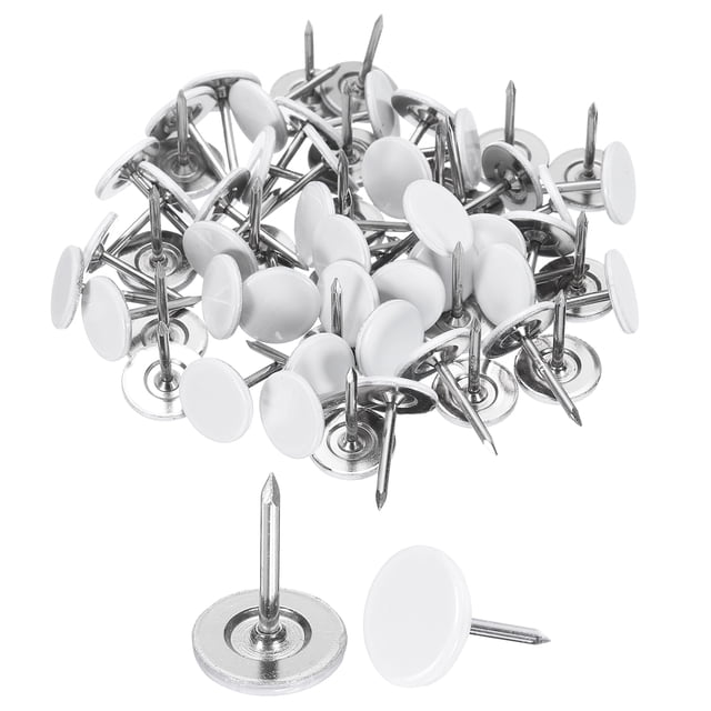 Lot de 120 Goupilles de Poussée, 11mmx15mm Tête Plate Ronde Décorative, Blanc