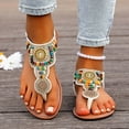 thumbnail image 2 of Boho Sandals for Women Flat Heel Open Toe Casual Flip-Flops Slides Thong Women Fashionable Casual Solid Color Versatile Thick Heel Sandals Outerwear, 2 of 5