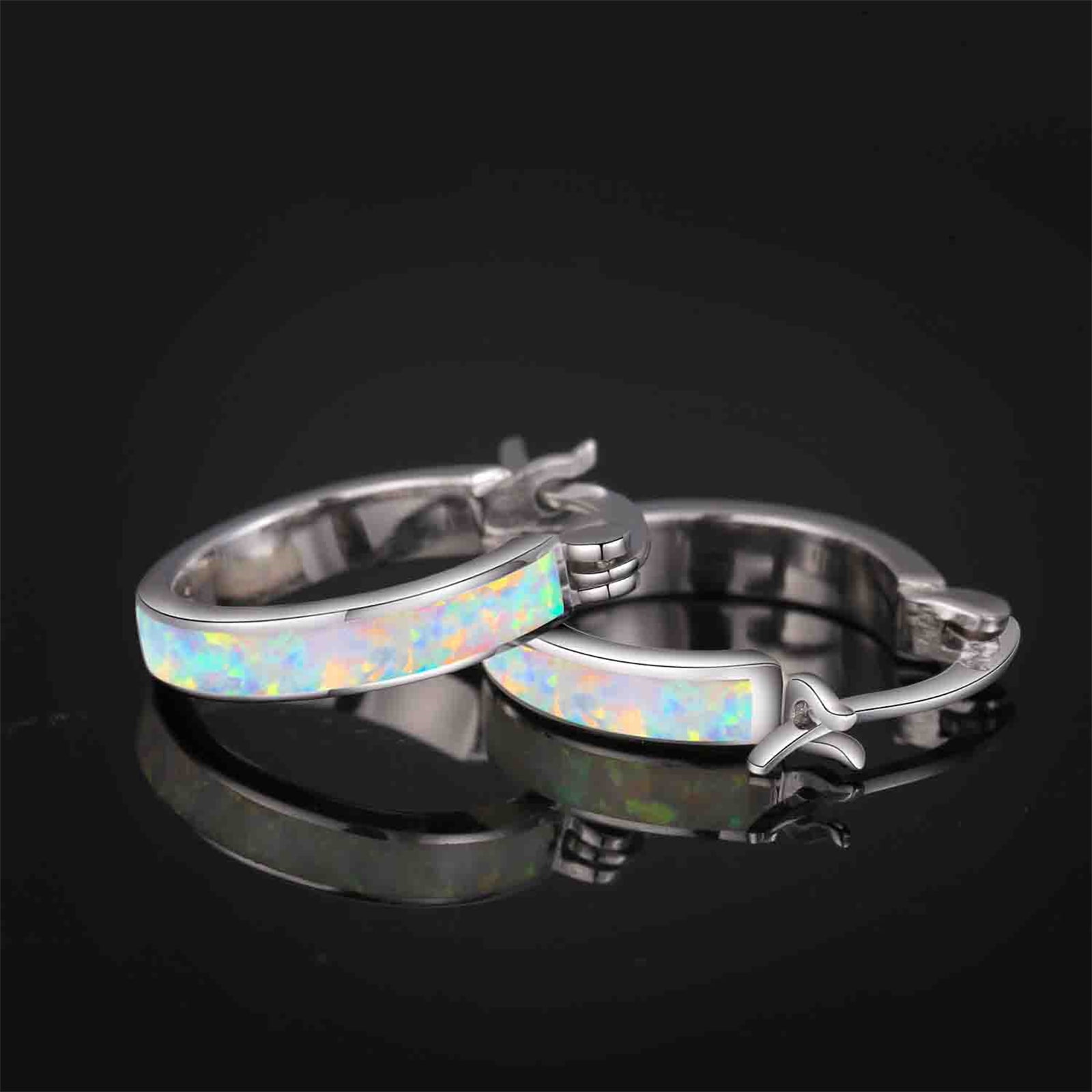 Coachuhhar Opal Huggie Earrings, Colorful Opal, 925 Sterling Silver, Silver Clean Cloth