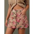 thumbnail image 6 of Apricot Floral Print High-Waist Button-Front A-Line Denim Mini Skirt, 6 of 28