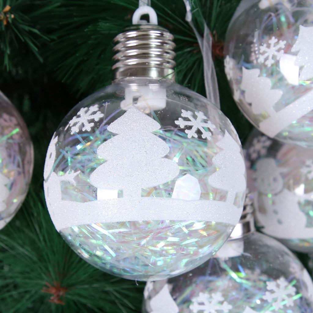 8 Cm Christmas Hanging Ball With Lights LED Transparent Snowball Hanging Pendant 