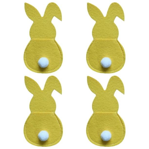 Juego de 4 Porta Cubiertos de Conejito, Bolsa para Cubiertos de Conejito de Pascua, Juego de Cubiertos con Cola