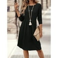 thumbnail image 4 of Women's Casual Sweater Dress Crew Neck Knit Long Sleeve Dress A-Line Knee Length Fall Winter Dress Black S, 4 of 6