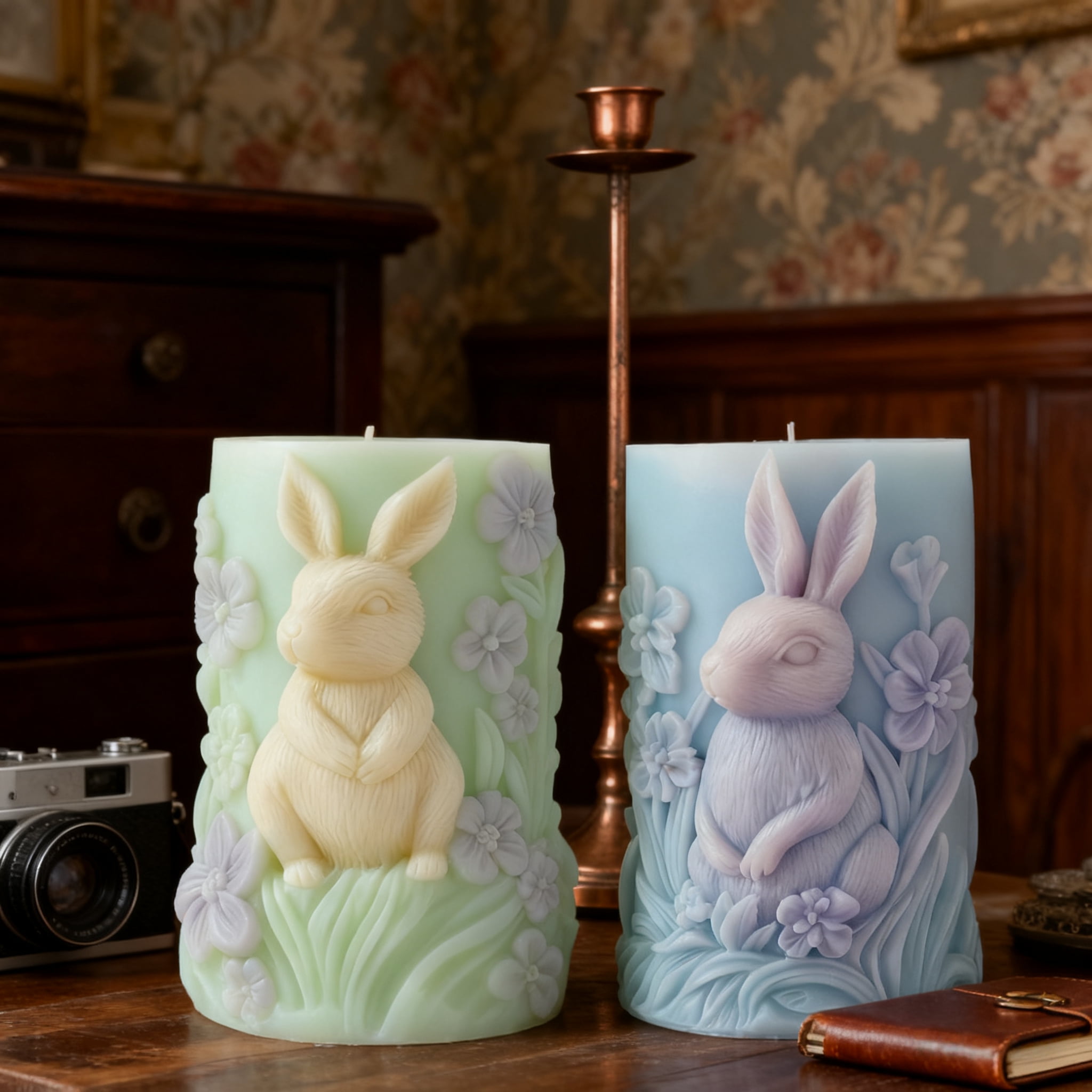 JDH silicone 2PCS Rabbit Silicone Mold Rabbit Flower Pattern Relief Silicone Mold Animal Resin Casting Silicone Candle Mold for Home Decoration and Candle Making