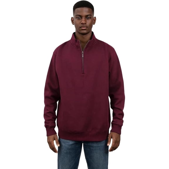 Milltex Unisex Heavyweight Quarter Zip Fleece Jacket – Soft Cotton Blend Pullover Sweatshirt, High Neck Collar, Full Sleeve Warm Winter Casual Outerwear-Maroon
