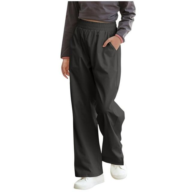 Odeerbi 3-15 Años Niños Niñas Pantalones Pata Ancha Verano Casual Cintura Elástica Color Sólido Pantalones Pata Recta