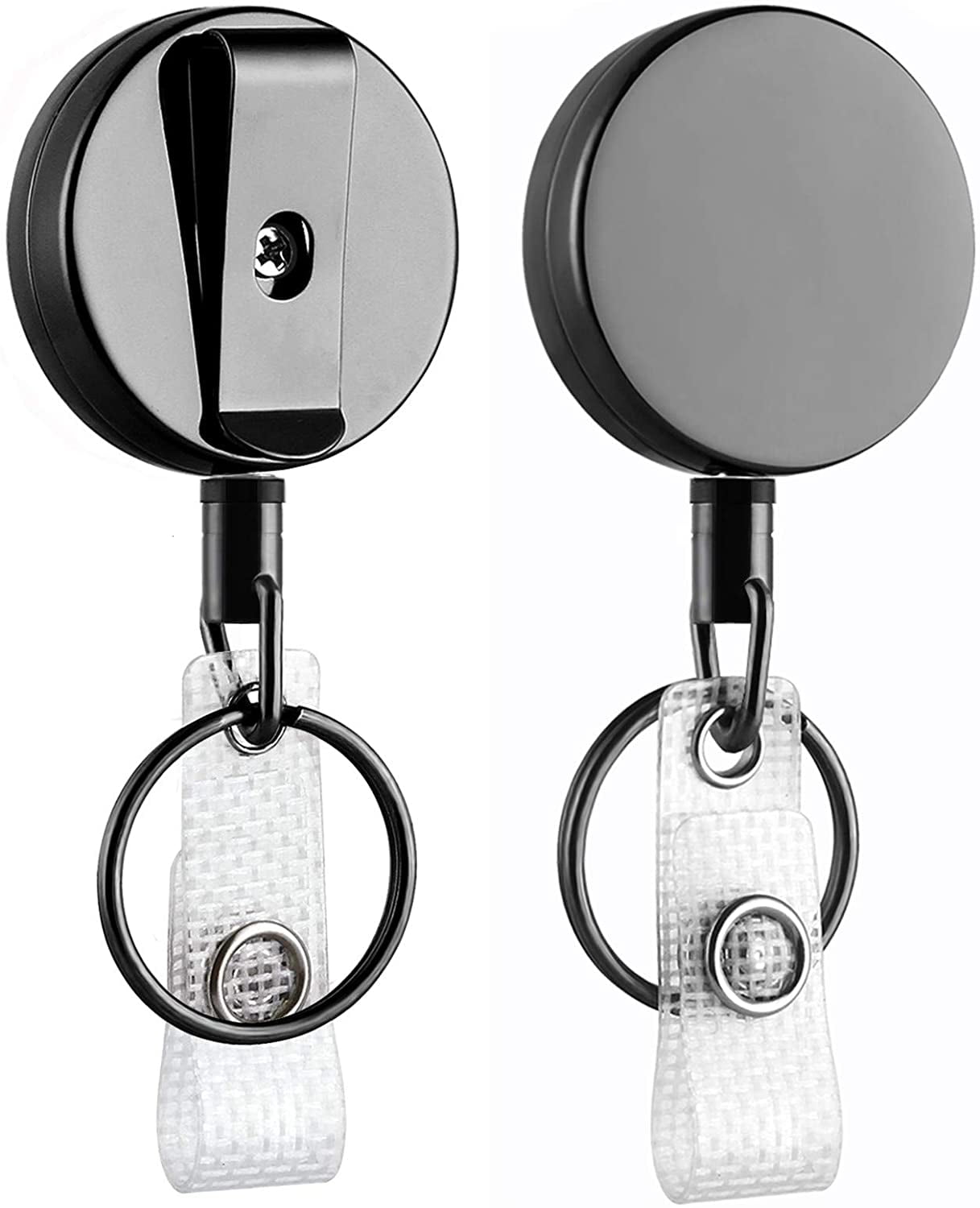 1" Mini Retractable Pin-On Pull Reel Key Chain BLACK ID Badge Belt Clip Holder 