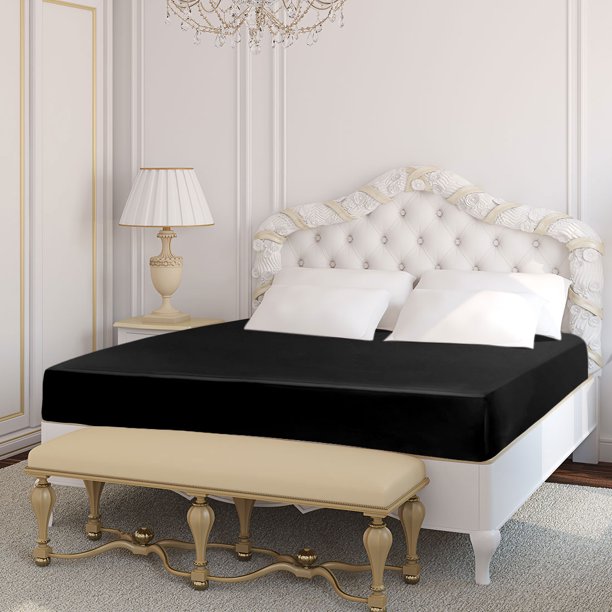 Piccocasa 100 Natural Silk Fitted Sheet Queen Size 19 Momme Silk Black Walmart Com Walmart Com
