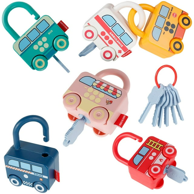 MesaSe 6pcs Learning Lock with Key Set Early Educational Numbers Matching Locks Parent-children Interactive Unlocking Toys Sensory Development Unlocking Toys for Kids Ages 3+ Months