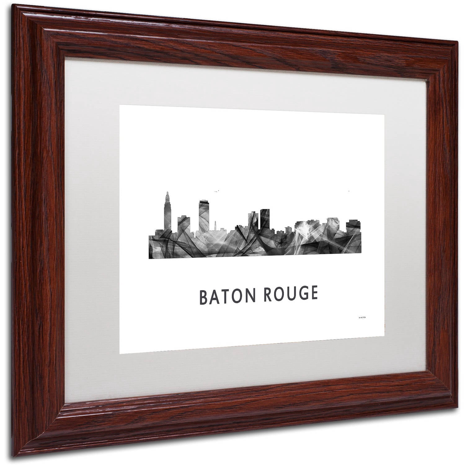 Trademark Fine Art 'Baton Rouge LA Skyline WB-BW' Canvas Art by Marlene Watson, White Matte, Wood Frame