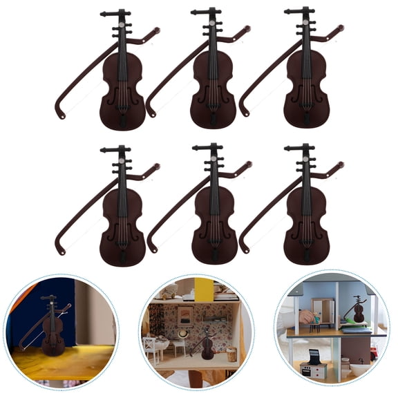 LEORX Violin Hanging Ornament Brown Plastic for Holiday Decor 6Pcs