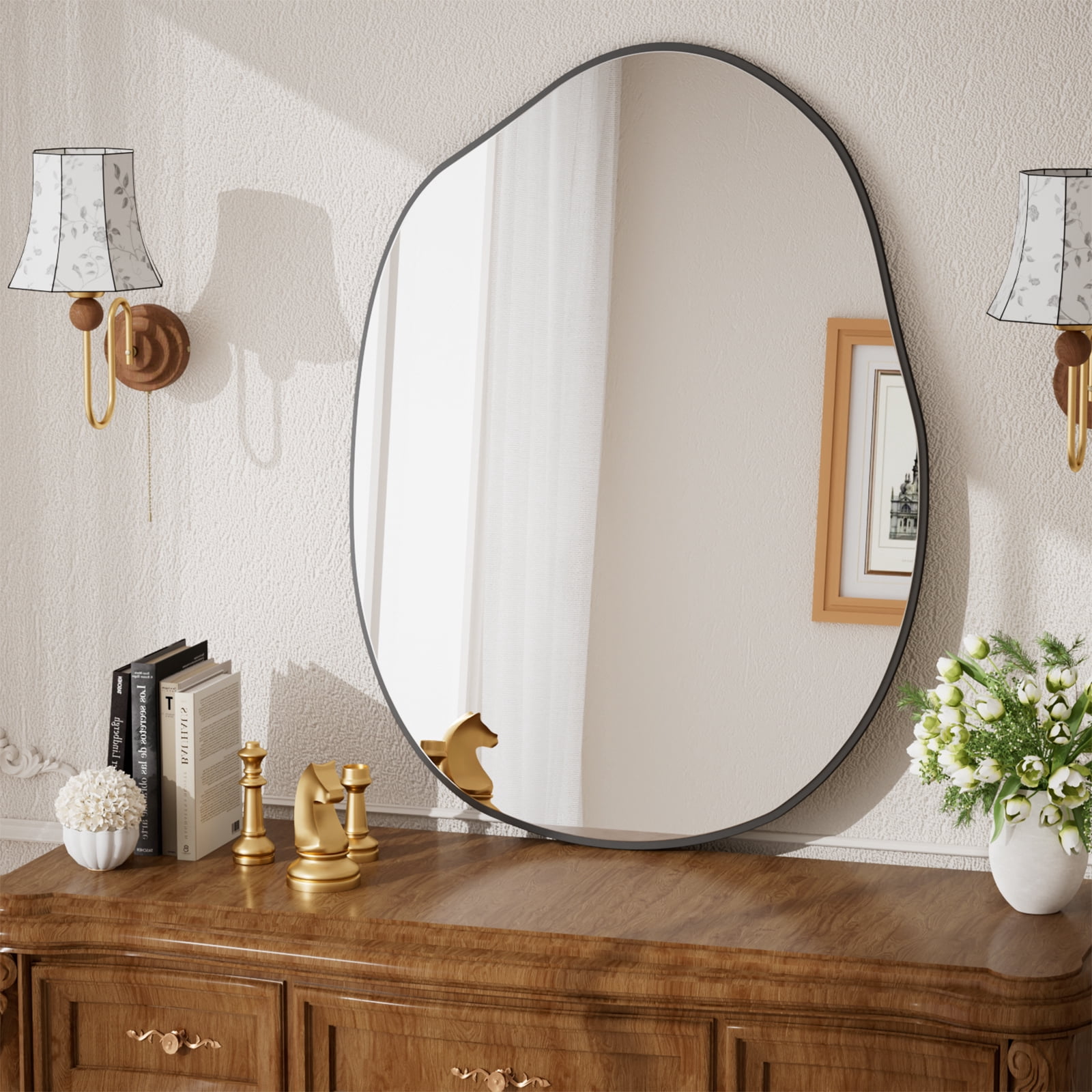 Gleamira 32"x22" Irregular Bathroom Mirror Frameless Wall-mounted Decorative Vanity Mirror
