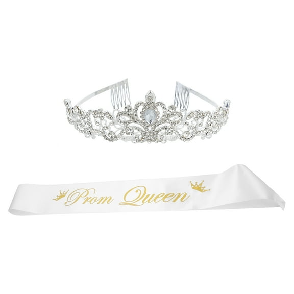 LOLIPPYY 2Pcs Prom Queen Sash and Crystal Rhinestones Set Wedding Party Headdress