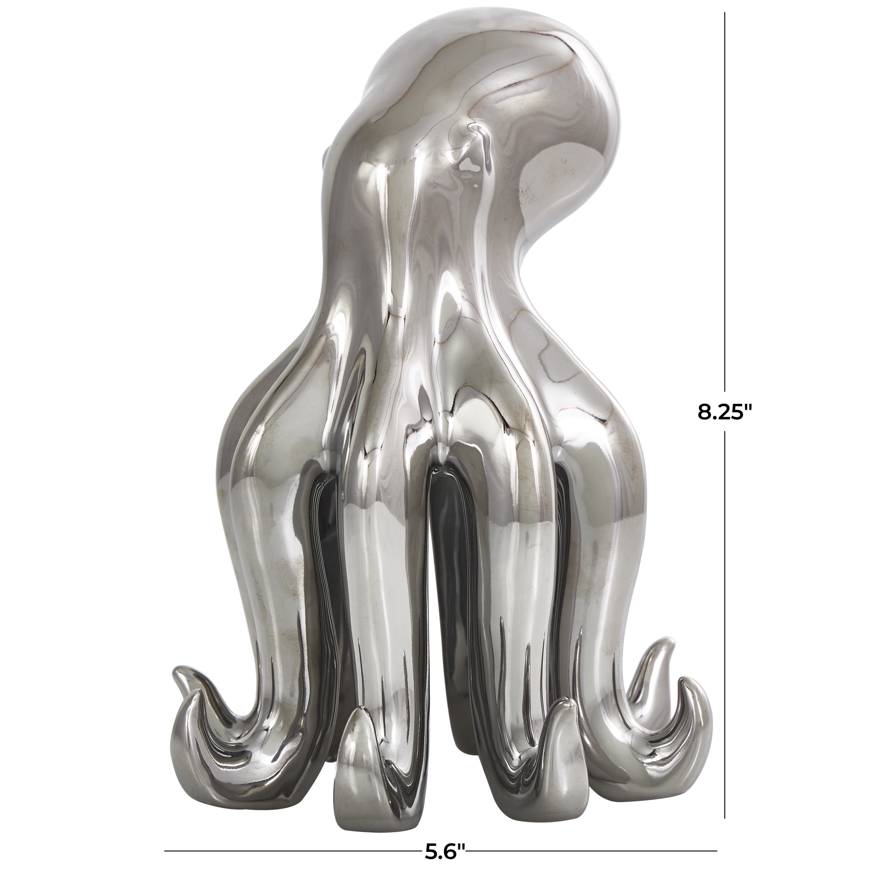 6" x 8" Silver Ceramic Standing Octopus Sculpture, by DecMode