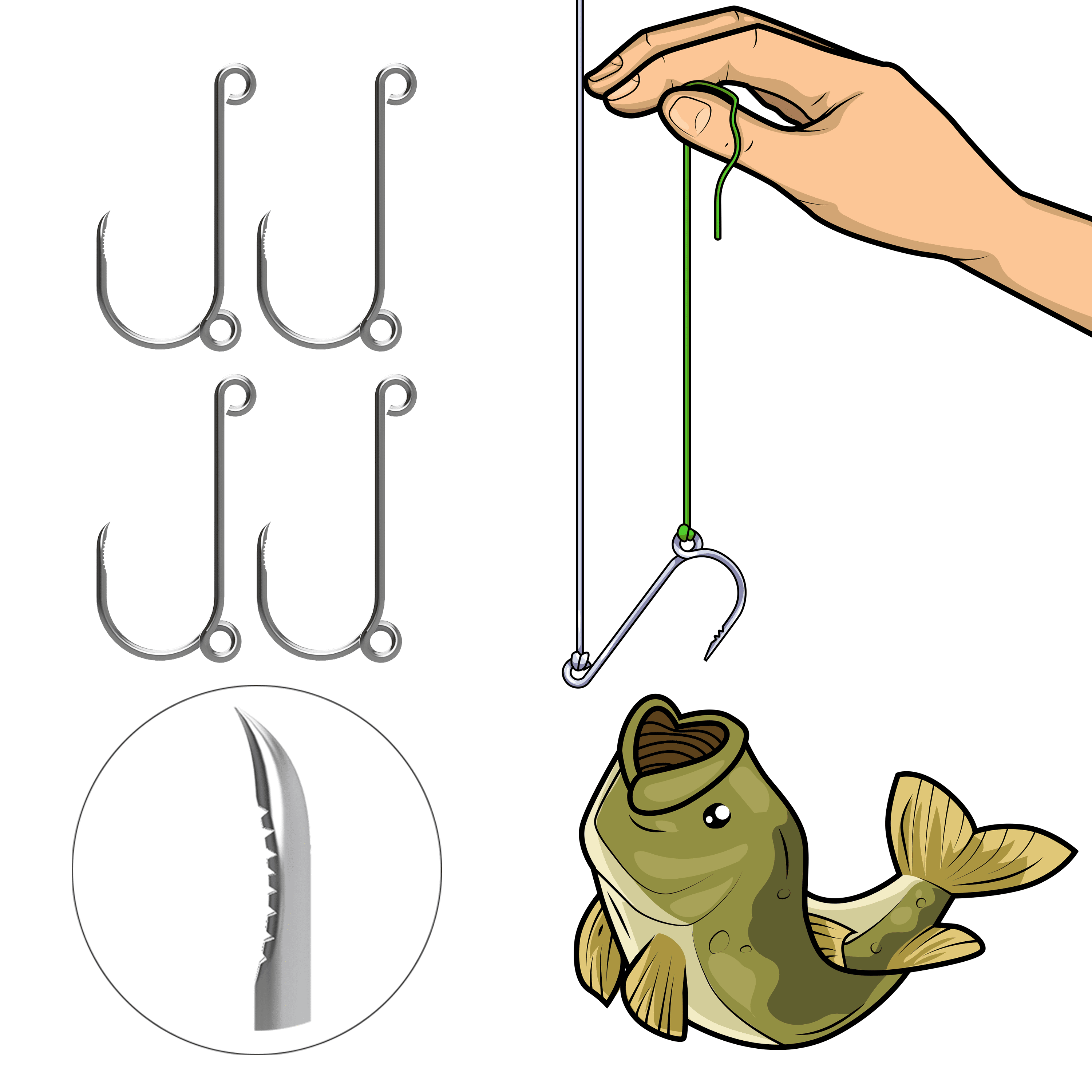 Pike Stainless Steel Bass Barbless Offset 4 Pack Saltwater Panfish 3/0 Tackle Red Leader Line Trout Freshwater Catfish No Touch Easy Catch & Release Rig Fishing Hooks 