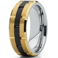 thumbnail image 2 of Tungsten Carbide Men's Black and GoldTone Brushed Grooved Wedding Band Engagement Ring, Comfort Fit 8mm 10.5, 2 of 7