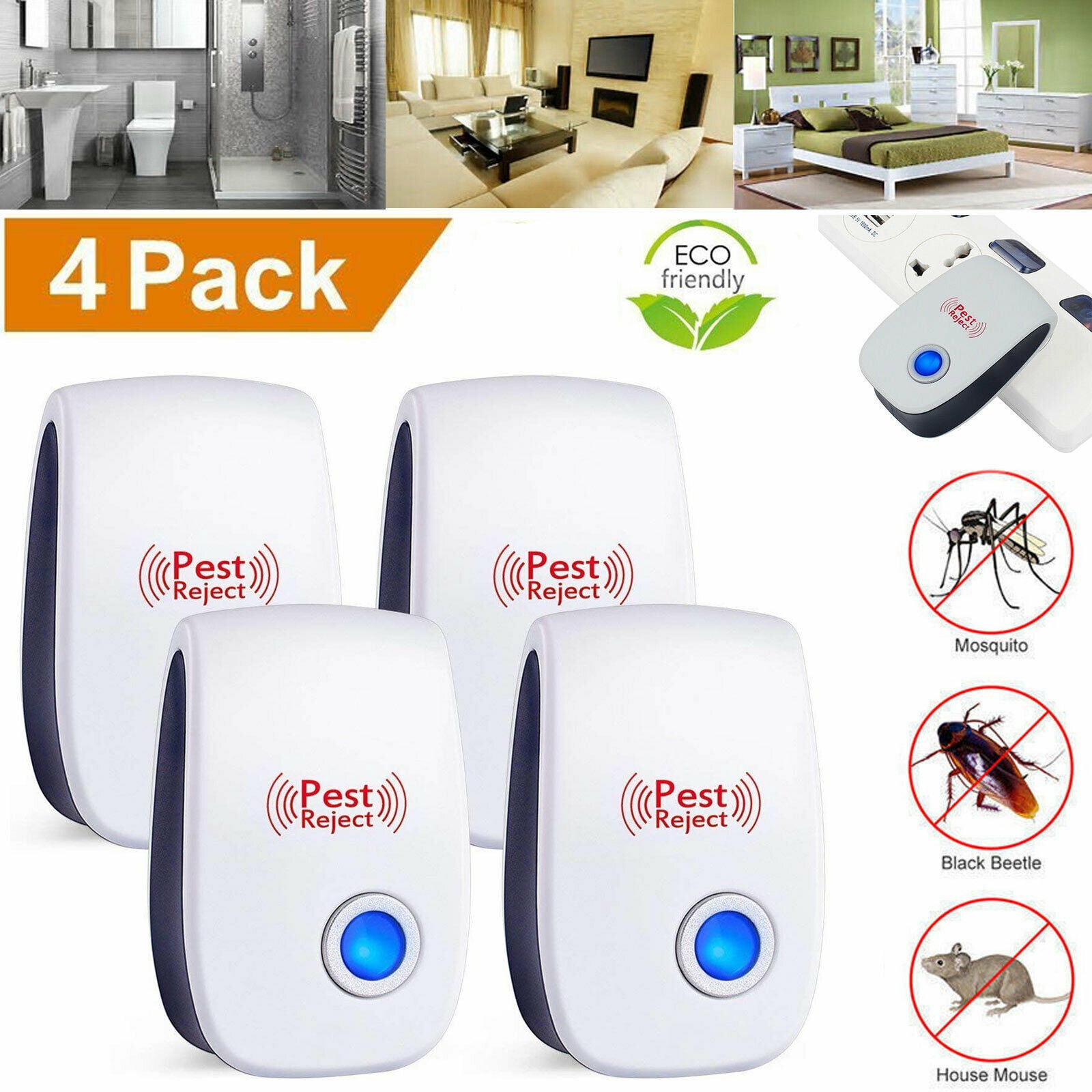 4 Pack Ultrasonic Pest Repeller Control Electronic Repellent Insect Mice Reject 