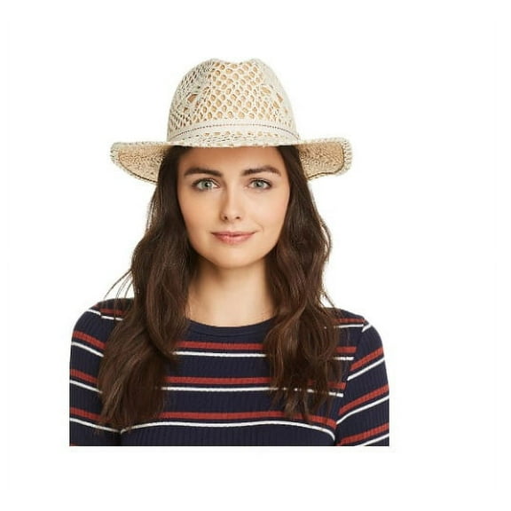 Raffaello Bettini Women's Hat Macrame-Overlay Fedora Hats Natural 57, MSRP $220