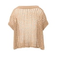 thumbnail image 4 of SXCXLSA Crochet Tops for Women 2026 Summer Short Sleeve Beach Vacation Clothes Cover up Mesh Top Lightweight Sweater Cruise Resort Wear Beige L, 4 of 6