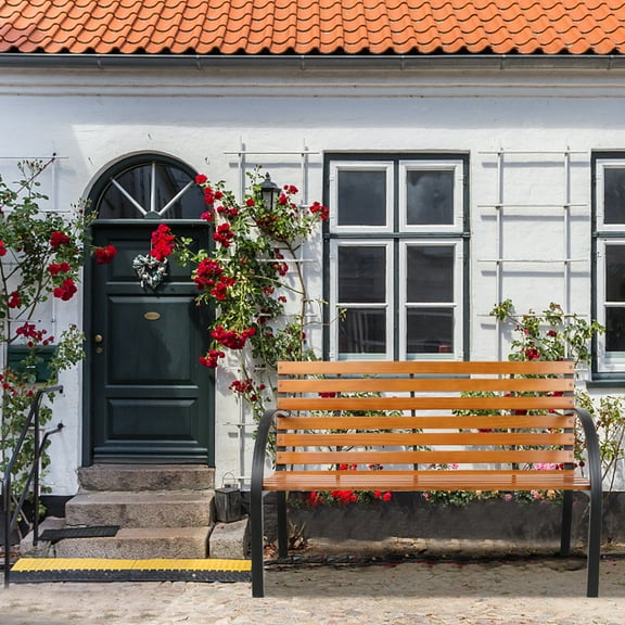 Cfowner 48" Cast Iron Park Benches, Patio Bench for 2-3 Persons, All Weather Garden Benches for Outdoors Yard Patio Deck Lawn, 300LBS Weight Capacity, Black